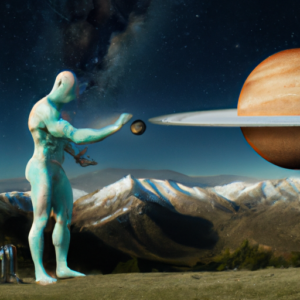 Bald Lean Muscular man Repairing WordPress in Space (do not add any text)