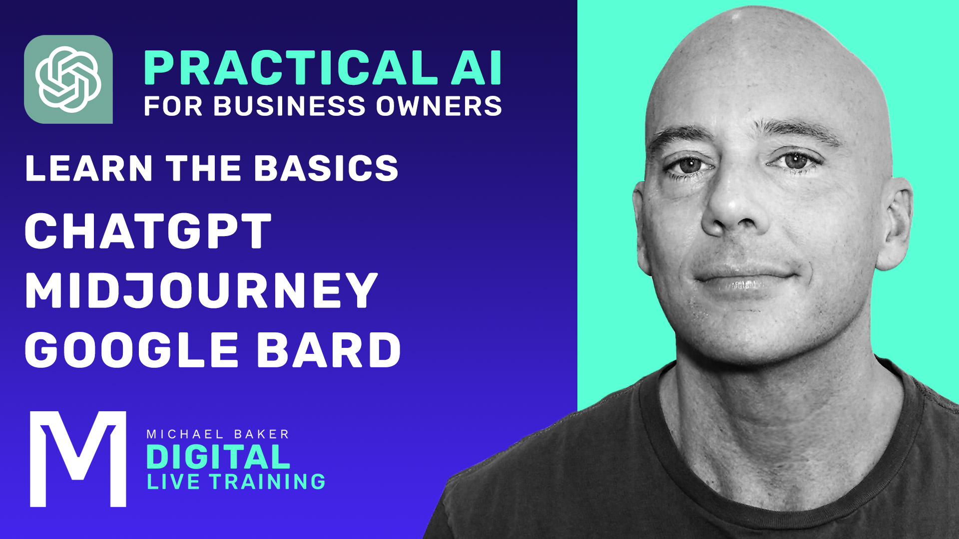 Featured image for “Practical use of AI – ChatGPT – Midjourney – Google Bard – Live 1-on-1 Training”